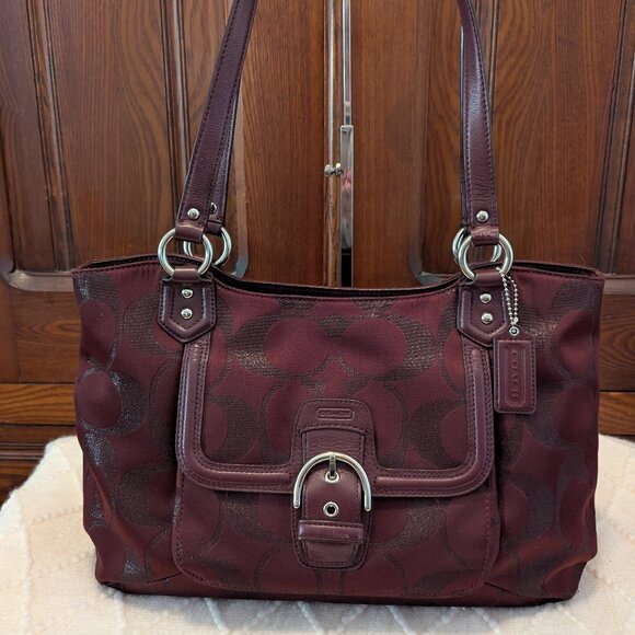 COACH CAMPBELL SIGNATURE METALLIC BORDEAUX  SATCHEL F26246 - Picture 2 of 13